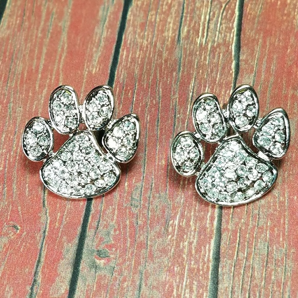 Jewelry - * Clear crystal paw print earrings